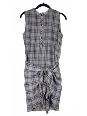 Drew Morgan Sleeveless Plaid Sarong Tie‎ Front Mini Dress Grey Charcoal Size XS